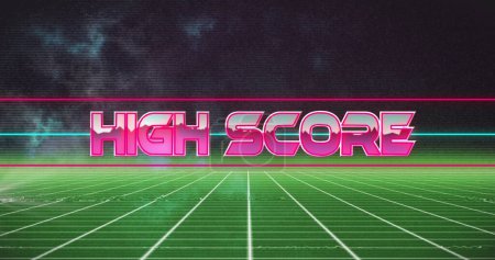 Image of high score text over shapes. Social media and digital interface concept digitally generated image.