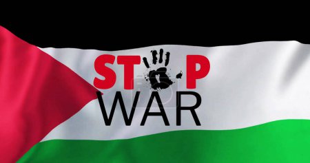 Foto de Imagen de stop war text over flag of palestine. Palestina Israel conflicto, finanzas, negocios y política global concepto de imagen generada digitalmente. - Imagen libre de derechos