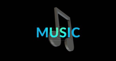 Photo for Image of music text and note moving on black background. Education, music and school concept, digitally generated image. - Royalty Free Image