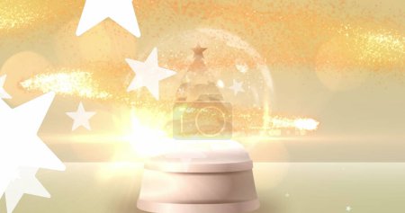 Foto de Imagen de manchas de luz y estrellas sobre globo de nieve con árbol de Navidad. Navidad, tradición y concepto de celebración imagen generada digitalmente. - Imagen libre de derechos