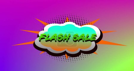 Image of the words Flash Sale in green letters on a green speech bubble on purple to green background 4k