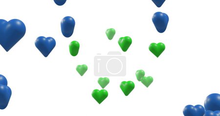 Photo for Image of colorful hearts moving on white background. Valentine's day, love and celebration concept digitally generated image. - Royalty Free Image