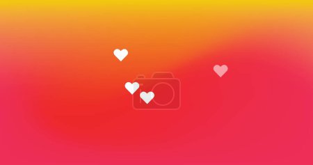 Photo for Image of social media icons hearts falling over colourful background. Social media and communication concept digitally generated image. - Royalty Free Image