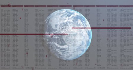 Image of globe over data processing on white background. Global business and digital interface concept digitally generated image.