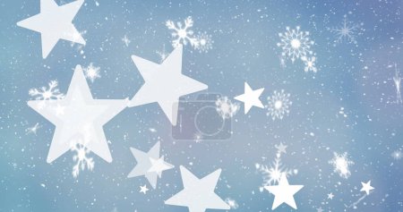 Photo for Image of snow and stars over blue background. Christmas, tradition and celebration concept digitally generated image. - Royalty Free Image