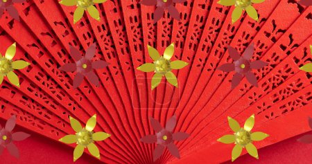 Téléchargez les photos : Image du motif chinois avec espace de copie sur fond rouge. Nouvel an chinois, fête, célébration et concept de tradition image générée numériquement. - en image libre de droit