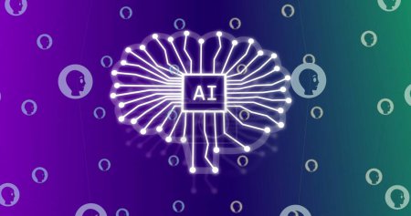 Photo for Image of ai icon and data processing on purple background. Global artificial intelligence, digital interface and data processing concept digitally generated image. - Royalty Free Image