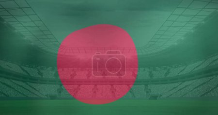 Image of flag of bangladesh over sports stadium. Global sport and digital interface concept digitally generated image.