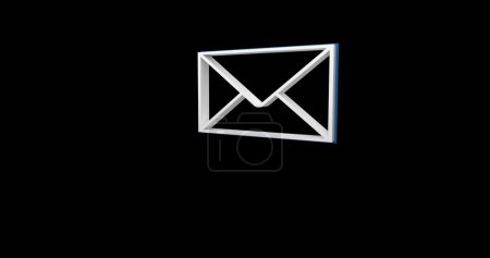 Imagen digital de un contorno blanco de un icono de mensaje acercándose y luego moviéndose hacia arriba y hacia abajo de la pantalla sobre un fondo negro 4k