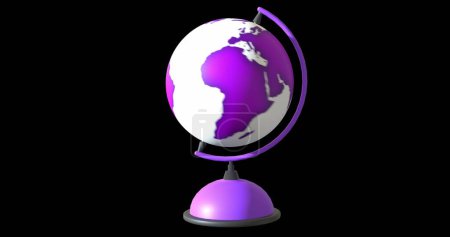 Téléchargez les photos : Image du globe mobile blanc et violet sur fond noir. Éducation, élément scolaire et concept scolaire, image générée numériquement. - en image libre de droit