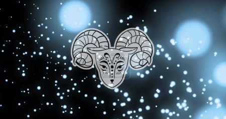 Photo for Image of aries over black and blue background with dots. Astrology, zodiac and divination concept digitally generated image. - Royalty Free Image