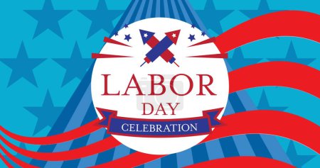 Photo for Image of labor day celebration text over american flag stars and stripes. patriotism and celebration concept digitally generated image. - Royalty Free Image