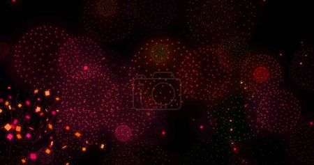 Image of shapes and fireworks on black backrgound. New year, party and celebration concept digitally generated image.