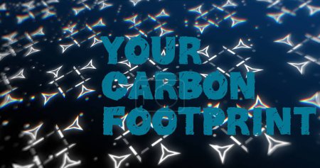 Photo for Image of your carbon footprint over navy background with triangles. Eco awareness and global warming concept digitally generated image. - Royalty Free Image
