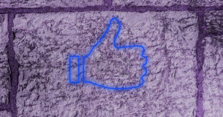 Image of a red thumbs down neon sign on brick wall 4k