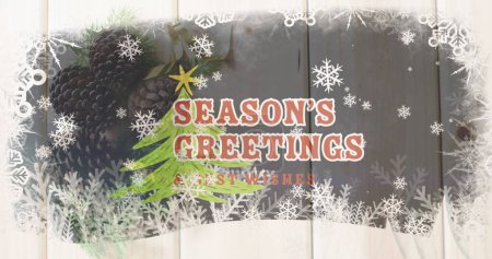 Photo for Image of christmas greetings text over christmas tree and decorations. Christmas, festivity, celebration and tradition concept digitally generated image. - Royalty Free Image