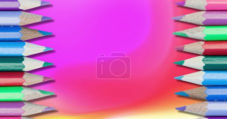 Photo for Image of pencils icons over colourful background. Abstract background and pattern concept digitally generated image. - Royalty Free Image