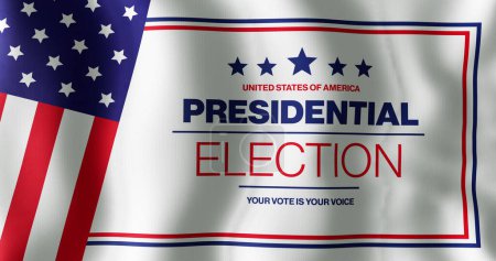 Image of usa presidential election, your vote is your voice text with american flag elements. America, democracy, elections, government, politics and communication, digitally generated image.