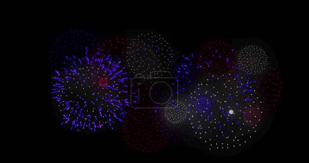 Photo for Image of shapes and fireworks on black backrgound. New year, party and celebration concept digitally generated image. - Royalty Free Image
