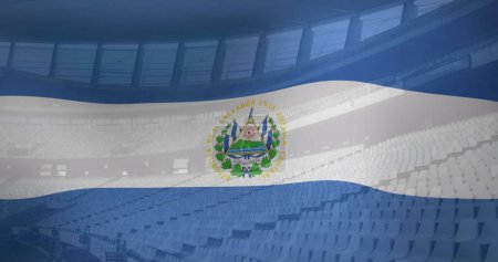 Téléchargez les photos : Image du drapeau du nicaragua sur le stade sportif. Concept mondial de sport et d'interface numérique image générée numériquement. - en image libre de droit