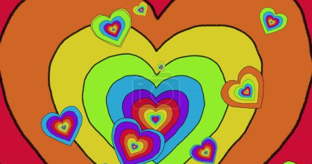 Photo for Image of rainbow hearts over rainbow background. Pride month, lgbtq, human rights and equality concept digitally generated image. - Royalty Free Image