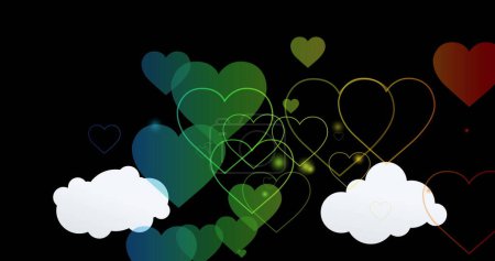 Photo for Image of clouds and hearts over rainbow background. Pride month, lgbtq, human rights and equality concept digitally generated image. - Royalty Free Image
