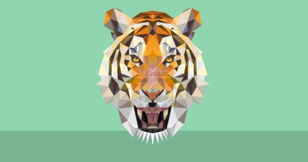 Bild des Tiger-Symbols auf grün-schwarzem Hintergrund. Tiere, Symbole und Hintergrundkonzept digital generiertes Bild.