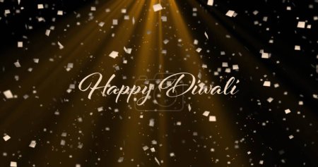 Téléchargez les photos : Image de texte diwali heureux sur confettis tombant sur fond noir. Diwali, tradition, fête, concept de fête et de célébration image générée numériquement. - en image libre de droit