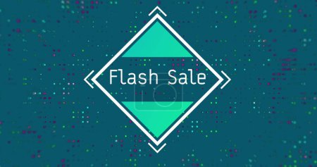 Bild von Blitz-Verkauf über quadratischen und grünen Hintergrund mit grünen und lila Punkten. Einkaufs-, Verkaufs- und Promotionskonzept digital generiertes Image.