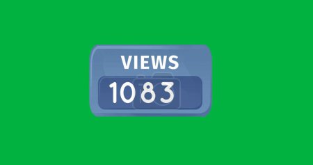 Foto de Digital image of a blue box containing numbers of views on a green background. The numbers are increasing 4k - Imagen libre de derechos