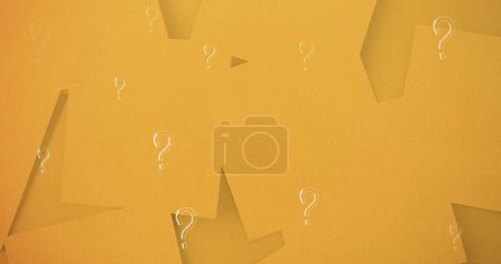 Foto de Imagen digital de múltiples símbolos de signo de interrogación flotando notas amarillas en blanco. escuela y concepto de educación - Imagen libre de derechos