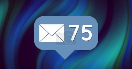 Image of envelope icon with growing number over shapes on black background. Social media, communication and digital interface concept digitally generated image.