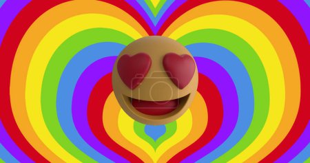 Photo for Image of hearts and emoji icon on rainbow background. pride month and celebration concept digitally generated image. - Royalty Free Image