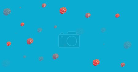 Foto de Imagen de flores rojas en movimiento hipnótico sobre fondo azul. color, naturaleza, patrón y concepto de movimiento imagen generada digitalmente. - Imagen libre de derechos