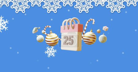 Photo for Image of calendar with 25 number date and christmas decorations. Christmas, festivity, tradition and celebration concept digitally generated image. - Royalty Free Image