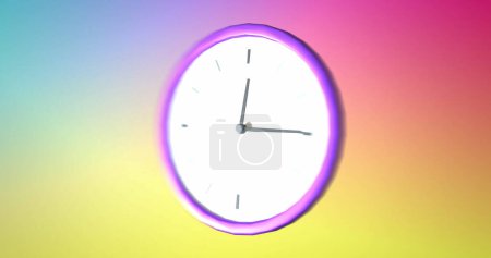 Photo for Image of clock moving on colourful background. Education, school items and school concept, digitally generated image. - Royalty Free Image