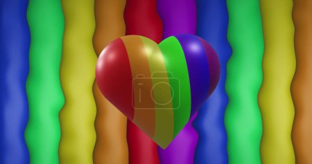 Photo for Image of rainbow heart over rainbow stripes and colours moving on seamless loop. Pride month, lgbtq, human rights and equality concept digitally generated image. - Royalty Free Image