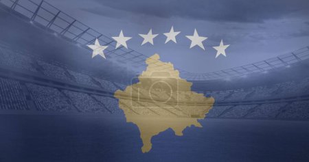 Photo for Image of flag of kosovo over sports stadium. Global sport and digital interface concept digitally generated image. - Royalty Free Image