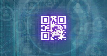 Foto de Image of qr code and scanner processing data over network of people icons. Global communication, business, data and digital interface concept digitally generated image. - Imagen libre de derechos