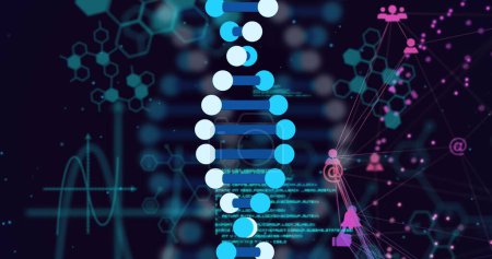 Photo for Image of dna strand over data processing. Global business and digital interface concept digitally generated image. - Royalty Free Image
