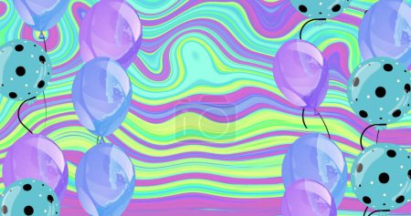Imagen de globos sobre el colorido fondo líquido en movimiento. Fondo abstracto y concepto de patrón de imagen generada digitalmente.