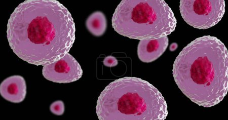 Foto de Imagen de micro de células rojas y rosadas sobre fondo negro. Concepto global de ciencia, investigación y medicina imagen generada digitalmente. - Imagen libre de derechos