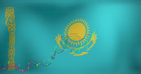 Téléchargez les photos : Image du traitement des données sur le drapeau du kazakhstan. drapeaux du monde et concept d'interface numérique image générée numériquement. - en image libre de droit
