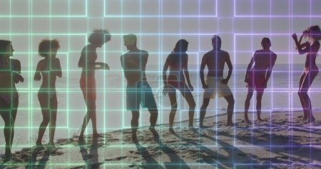 Foto de Imagen de plazas sobre diversos amigos en la playa. Vacaciones y concepto de interfaz digital imagen generada digitalmente. - Imagen libre de derechos