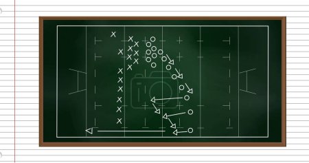 Foto de Imagen de la estrategia de juego de fútbol dibujada en pizarra verde sobre fondo de papel forrado blanco. Torneo deportivo y concepto de competición - Imagen libre de derechos