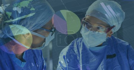 Statistical data processing over male and female surgeons performing operation in operation theatre. Medical healthcare and technology concept