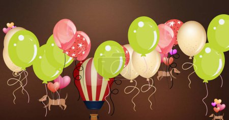 Téléchargez les photos : Image de ballons colorés et de chiens volants au-dessus d'une montgolfière. concept de fête et de célébration image générée numériquement. - en image libre de droit