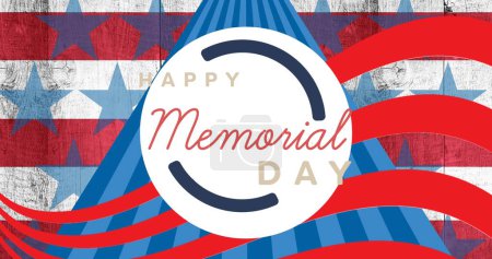 Image of happy memorial day text over american flag stars and stripes. patriotism and celebration concept digitally generated image. 