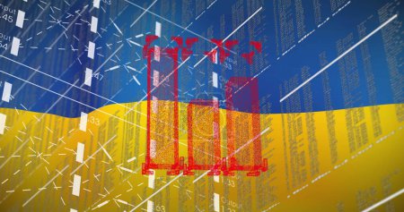 Foto de Image of financial data and graph over flag of ukraine. ukraine crisis, economic crash and international politics concept digitally generated image. - Imagen libre de derechos