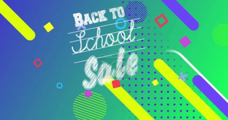 Photo for Image of back to school sale text banner over abstract shapes against green gradient background. Sale discount and school education concept - Royalty Free Image